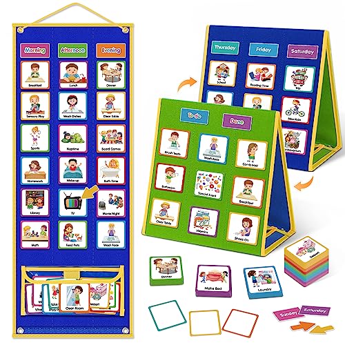Godery Large Visual Schedule for Kids Chore Reward Chart,Bedtime Routine Chart for Toddlers,Double Side Schedule Board With 109 Cards for Home School Planner,Autism Learning Materials.