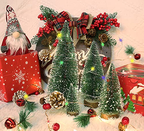 Dream Loom Mini Christmas Tree, 5pcs Artificial Small Tiny Pine Tree with Wooden Bases, Bottle Brush Trees for Xmas Holiday Room Tabletop Decor (Green)