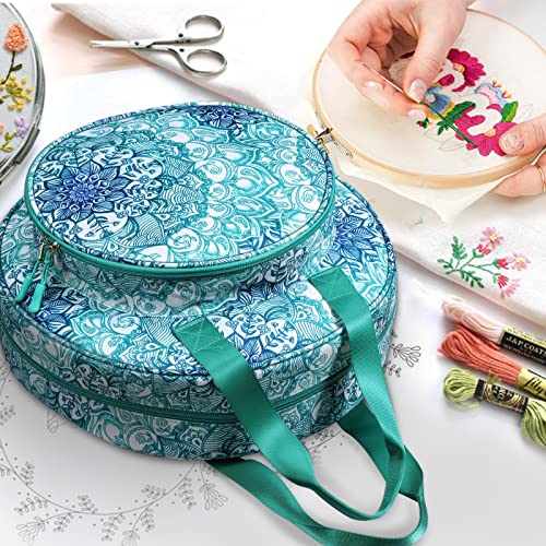 FINPAC Embroidery Project Bag, Embroidery Supplies Storage Carrying Tote Case with Multiple Pockets for Embroidery Floss, Embroidery Hoops, Thread, Stitch Tools Kit [Bag Only] - Emerald Illusions