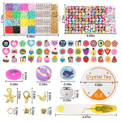 UHIBROS 7230pcs Polymer Clay Beads for Jewelry Making Letter Beads and 13 Styles Mixed Flower Face Trendy Beads, DIY Arts and Crafts Kit for Girls Ages 8-12