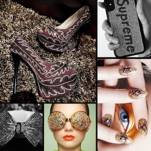 Nibiru 6616pcs Hotfix Rhinestones 5 Mixed Sizes FlatBack Crystal Rhinestones for Crafts Round Glass Gems with Tweezers and Picking Rhinestones Pen(Hematite Black)