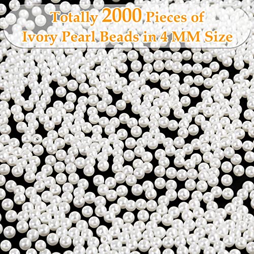 anezus Pearl Beads for Craft, 2000pcs Ivory Faux Fake Pearls, 4 MM Small Sew on Pearl Beads with Holes for Jewelry Making, Bracelets, Necklaces, Hairs, Crafts, Decoration and Vase Filler