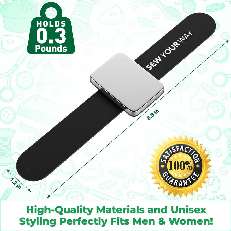 Sew Your Way Magnetic Pin Cushion for Sewing – Wrist Pin Holder – Sewing Notions Sewing Quilting Supplies – Magnetic Pin Holder for Sewers & Hairstylist – Magnetic Pin Holder for Sewing Quilting Gift