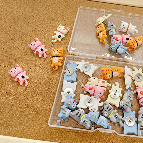 30 pcs Cute Cat Push Pin Decorative Thumb Tacks Animal Push Pins for Photo Wall Maps Memo Note Bulletin Board or Cork Boards Multi-Functional Pushpin Tool Office Accessories