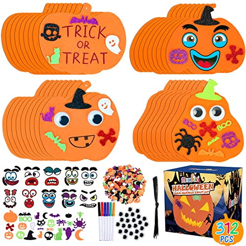 Max Fun 312PCS Halloween Pumpkin Shape Foam Stickers Glitter Set DIY Self-Adhesive Halloween Craft Kit for Kids Halloween Decoration