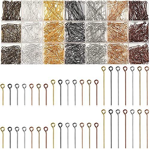 1400 Pieces Eye Pins Mix Jewelry Findings Eye Pins 0.63 Inch 0.79 Inch 1.18 Inch Open Eye Pins Head Pins Eye Pins Findings for Jewelry Making DIY Necklace (Vintage Colors)