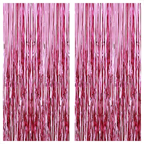 KatchOn, Pink Backdrop for Pink Party Decorations - XtraLarge 6.4x8 Feet, Pack of 2 | Pink Foil Fringe Curtain | Pink Fringe Backdrop for Pink Streamers Party Decorations, Pink Birthday Decorations