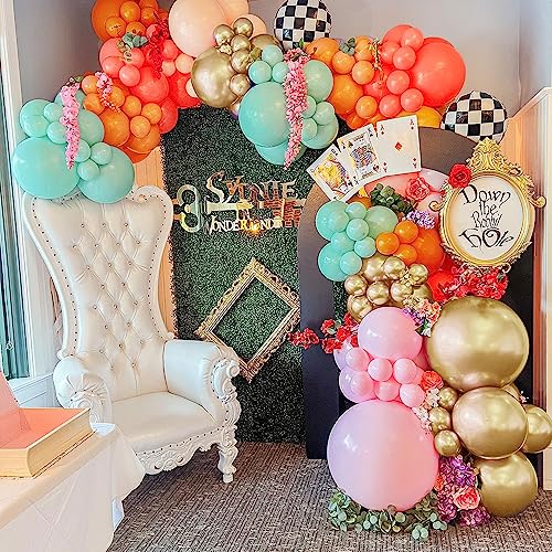 Pinbra Pastel Balloons Garland Kit Coral Balloons Teal Blue Balloons Champagne and Baby Pink Matte Balloons Gold Metallic Balloons for Baby Shower Rainbow Birthday Weeding Anniversary Decorations