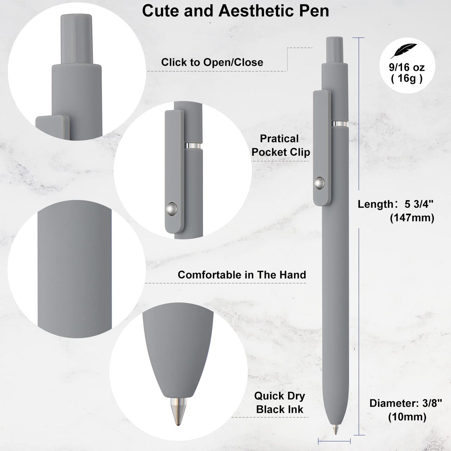 LINFANC 6 Pack Cute Gel Pens, Retractable Quick Dry Gel Ink Pen, Fine Point 0.5mm Black Ink Rolling Ball Gel Pens, Smooth Writing Aesthetic Pens for Home School Office Supplies