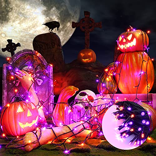 Toodour Halloween Lights Outdoor, 82FT 200 LED Halloween String Lights with Spooky Music Waterproof, Plug in Motion Sensor Orange & Purple String Light for Yard Bedroom Home Party Tree Halloween Decor