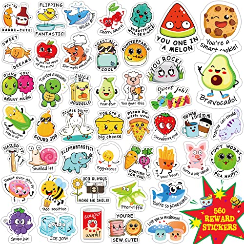 560 Pieces Punny Fun Reward Stickers for Kids Punny Labels Motivational Stickers Inspiration Positive Accents Teacher Supplies Stickers for Students Classroom Cute Incentive Stickers for School Chart