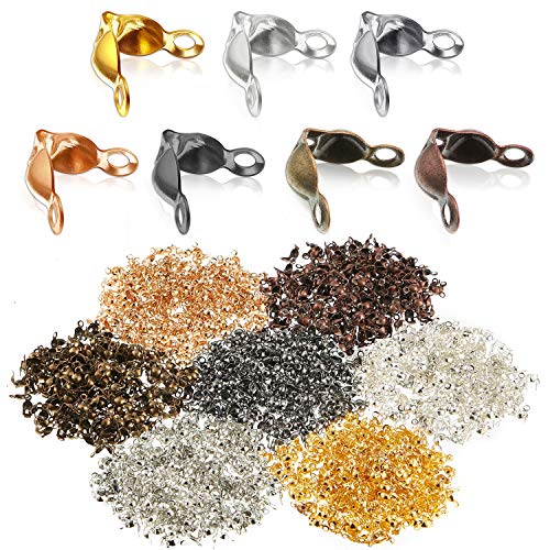 1400 Pieces Beads Tips Knot Covers Clamshell Crimp Tips Beads Set Jewelry Making Beads for Jewelry Making Tips Knot Covers Clamshell Fold-Over Bead Covers for DIY Bracelets Necklaces (Multicolor)