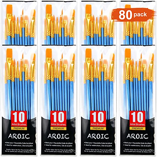 Paint Brush Set, Nylon Hair Brushes for Acrylic Oil Watercolor Painting Artist Professional Painting Kits (8 Packs of 80PCS)