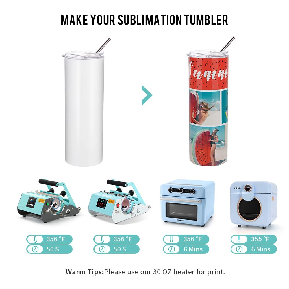 PYD Life Sublimation Blanks Skinny Tumbler White 20 OZ Straight Stainless Steel Tumbler with Metal Straw for Mug Tumbler Heat Press Machine Sublimation Printing 4 Pack