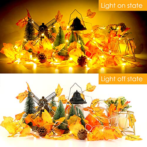 Fall Decor [2 Pack] Lighted Fall Garland, Total 16.4ft 40 LED Thanksgiving Decor Halloween String Lights, Friendsgiving Gift Thanksgiving Decorations for Home Holiday Autumn Garland Indoor