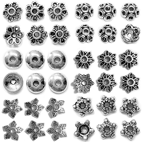 Antique Silver Spacer Bead Caps Bali Style Mixed Tibetan Silver Flower Beads Caps for Bracelet Necklace Earrings Jewelry Making Supplies Findings 600Pcs