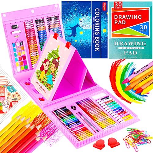 iBayam Art Kit, Supplies Drawing Kits, Arts and Crafts for Kids, Gifts Teen Girls Boys 6-8-9-12, Set Case with Trifold Easel, Sketch Pad, Coloring Book, Pastels, Crayons, Pencils