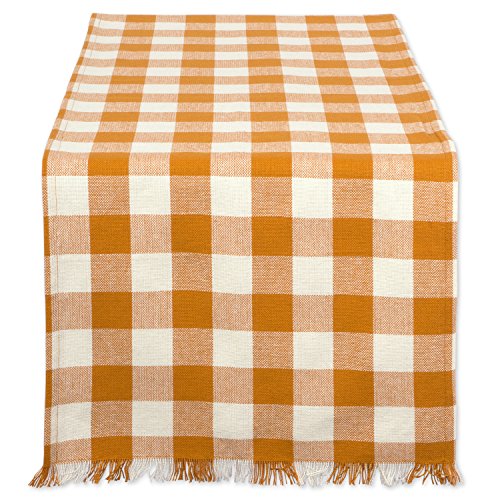 DII Heavyweight Fringed Check Tabletop Collection, Table Runner, 14x72, Pumpkin Spice