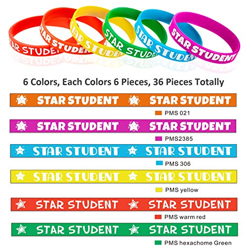 Yaomiao Star Student Wristbands Rubber Bracelets Star Wristbands Motivational Silicone Bracelets Classroom Teacher Supplies Recognition Award in School Education Awards for Kids (36 Pieces)