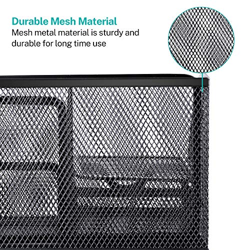 MaxGear Mesh Office Desktop Organizer with Drawer, Metal Stationary Black Desk Caddy, 6 Compartments, 8.7 x 5.5 x 5 inch, 1 Pack