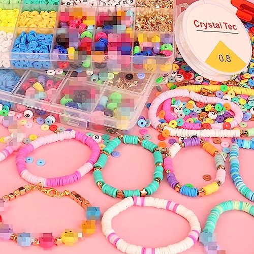 UHIBROS 5800 Pcs Clay Beads for Bracelet Making Kit, Jewelry Making Kit for Girls 16 Color Polymer Heishi Beads Bracelets Making Kit Gifts for Girls with Letter Beads