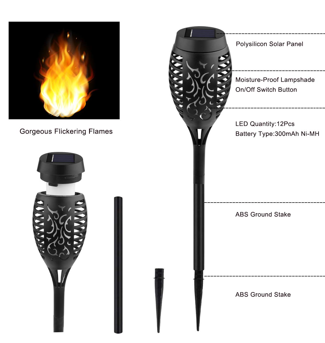 Kurifier Solar Outdoor Lights, 8Pack Solar Torch Light with Flickering Flame, Waterproof Solar Garden Lights, Outdoor Decorations for Patio Yard