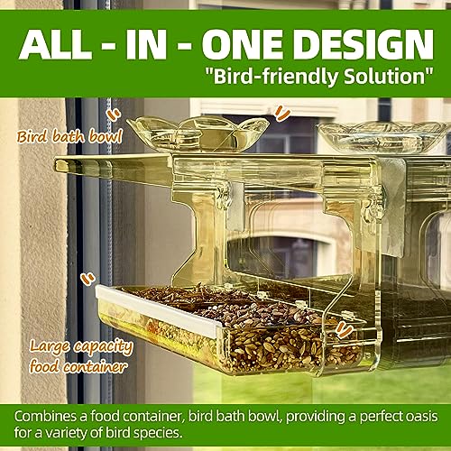 WENMIXER Window Bird Feeder with Non-Marking Self-Adhesive Hooks, Clear Window Bird Feeder for Outside, Transparent Bird House, Outdoor Bird Feeders, Wild Bird Watching Gift, Garden Decor (Yellow)