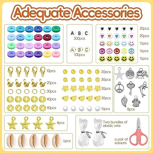 12220pcs Clay Beads Clay Bead Bracelet Kit, 96 Colors Beads 6mm Flat Round Clay Heishi Beads for Bracelerts with Letter Beads Charm and Elastic Strings Friendship Bracelet Making Kit for Girls