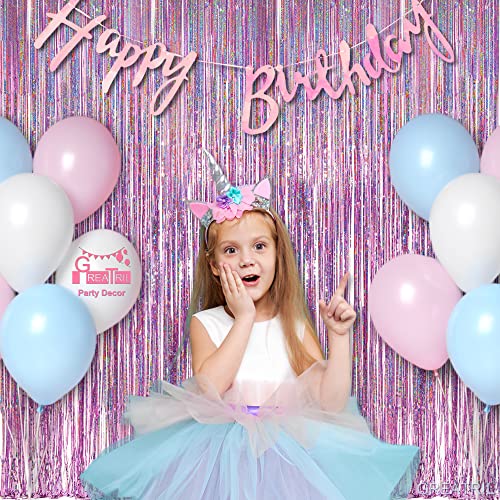 Pink Tinsel Curtain Party Backdrop - GREATRIL Foil Fringe Curtain Lilac Pink Party Streamers for Birthdays Girl Princess Bachelorette Euphoria Theme Party Decorations - 2 Packs