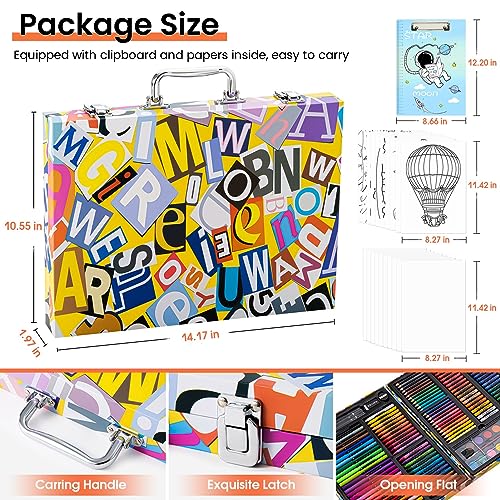 POPYOLA Art Supplies, 180 Piece Drawing Painting Art Kit with Clipboard and Coloring Papers, Gifts Art Set Case with Oil Pastels, Crayons, Colored Pencils, Watercolor Cakes