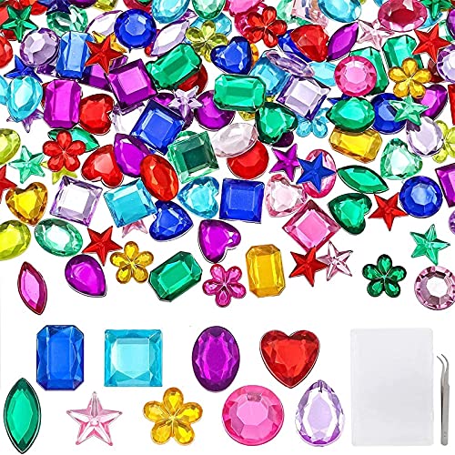 YIQIHAI 360pcs Craft Gems Jewels Acrylic Flatback Rhinestones Gemstone for Halloween Pirate Party Table Decorations, 10-15mm，9 Shapes with Tweezers and Storage Box