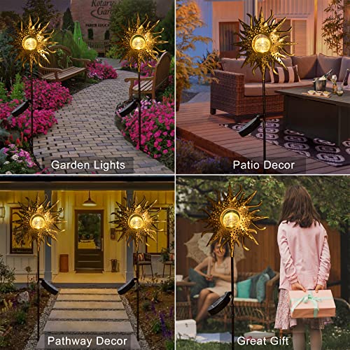 HOMEIMPRO Large Sun Solar Lights Garden Outdoor,Crackle Glass Stake Lights,Waterproof LED Lights for Garden,Lawn,Patio Decor, Christmas Gift