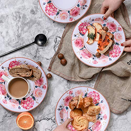 hapray Floral Party Supplies, (Serves 24) Rose Flower Disposable Paper Plates Cups Napkin, Knives Spoons Forks, Tableware Sets for Baby Shower Birthday Bridal Shower Tea Mothers Day Decorations