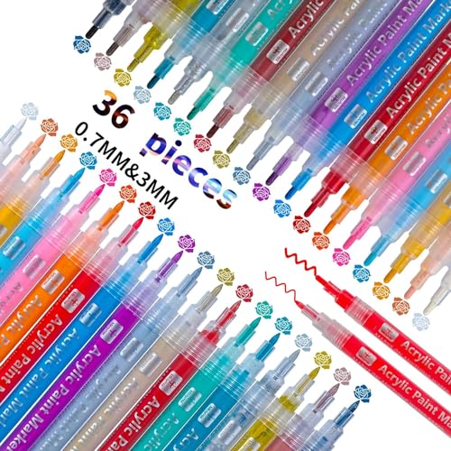 Mitoymia 36 Acrylic Paint Markers Pens for Pumpkins Painting Canvas Ceramic Rocks Wood Plastic Craft Supplies for Graffiti Christmas Easter Egg