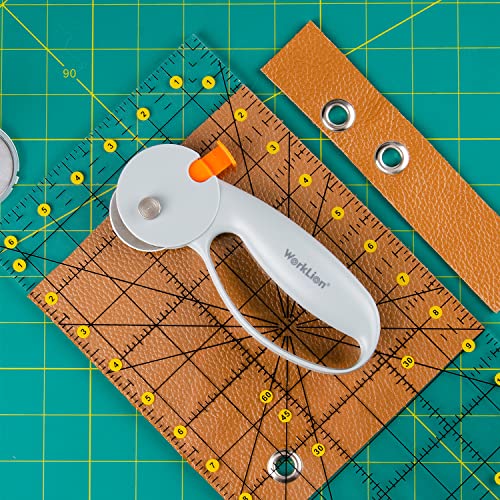 WORKLION 45mm Rotary Cutter for Fabric:Safety Lock with Ergonomic Classic Comfortable Handle Suitable for Crafting Sewing Quilting Crafts Includes Extra 5pcs 45mm Replacement Blade