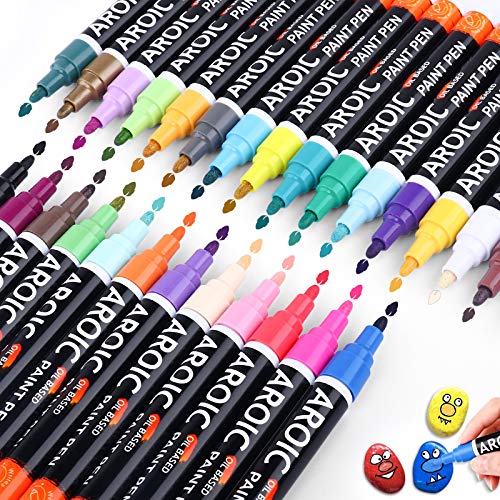 AROIC Paint Markers, 28 Colors Oil-Based Waterproof Paint Marker Pen Set. Posca Paint Markers for Rock, Wood, Metal, Plastic, Glass, Canvas, Ceramic & More! Safe and odorless.