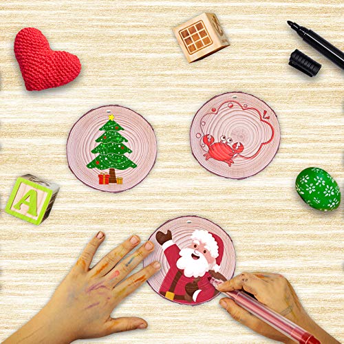 chfine Natural Wood Slices for Crafts 42 Pcs 2.4-2.8 Inches Natural Wood Unfinished Rounds with Pre-drilled Hole and 33 Feet Twine String Christmas DIY Crafts Ornaments Party Wedding Decoration