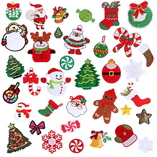 36pcs Christmas Iron on Patches Embroidered Sew Applique Repair Patch for Craft, Clothing, Decoration and DIY Christmas Gifts