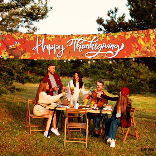 KatchOn, Happy Thanksgiving Banner Outdoor - Xtralarge 120x20 Inch | Thanksgiving Fence Banner for Thanksgiving Banner Decorations | Thanksgiving Banners for Outside for Thanksgiving Yard Decorations