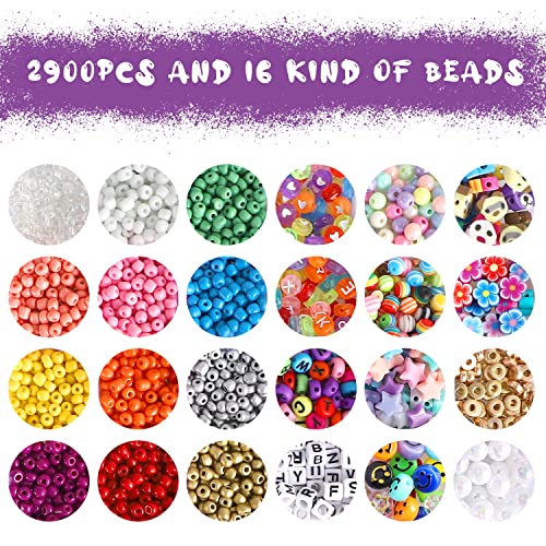 2989pcs 4mm Seed Beads for Bracelets Making, Colorful Candy Beads Kids Cute Polymer Letter Spacer Smiley Face Beads Hair Beads for Kids Crafts Pearl Rainbow Bead Girls Jewelry DIY Making Beading Kit