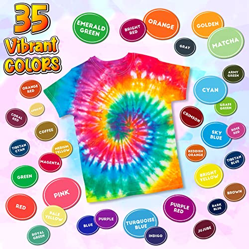 PATIFEED Tie Dye Kit, 35 Colors Fabric Tyedyedye Kit, Non-Toxic Tye Dye Kit for Kids, Adults, Large Groups, Handmade Party