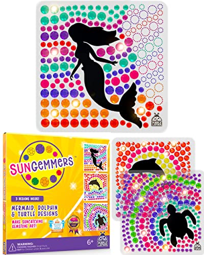 SUNGEMMERS Big Gem Mermaid & Dolphin Diamond Window Art Suncatcher Kit for Kids 6-8 9 10, Birthday Gifts for 7 Year Old Girl, Mermaid Gifts - Crafts for Girls Ages 8-12