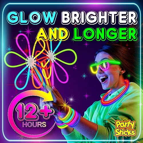 PartySticks Bulk Party Supplies 205 Piece Glow in The Dark Glow Sticks with Eye Glasses, Bracelets, and Connectors