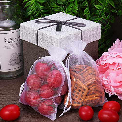 WenTao 100PCS 4x6 (10x15cm) White Sheer Organza Bags for Wedding Favor With Drawstring, Premium Jewelry Pouches Party for Festival Gift ,Candy , Fruit Protection