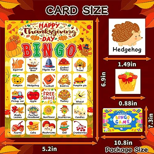 24 Players Thanksgiving Bingo Cards, Thanksgiving Bingo Game for Kids with Punny Stickers Fall Festival Bingo Sets Classroom Family Party Game Holiday Activities