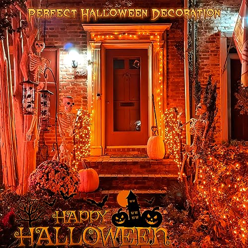 Ｗoohaha Solar Halloween Lights Outdoor,2 Pack Each 33Ft 100LED Orange Halloween Lights,Copper Wire Solar Powered Fairy String Lights 8 Modes for Garden,Tree,Thanksgiving,Christmas,Parties,Home Decor