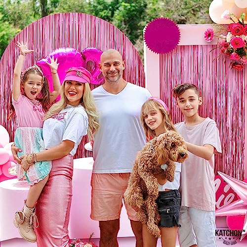 KatchOn, Pink Backdrop for Pink Party Decorations - XtraLarge 6.4x8 Feet, Pack of 2 | Pink Foil Fringe Curtain | Pink Fringe Backdrop for Pink Streamers Party Decorations, Pink Birthday Decorations
