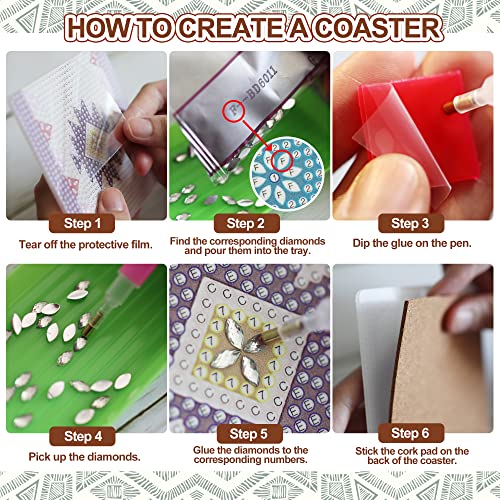 Temlum 6 Pcs Diamond Painting Coasters with Holder, DIY Boho Coasters Small Diamond Painting Kits for Beginners, Adults & Kids Diamond Art Coasters Craft Supplies