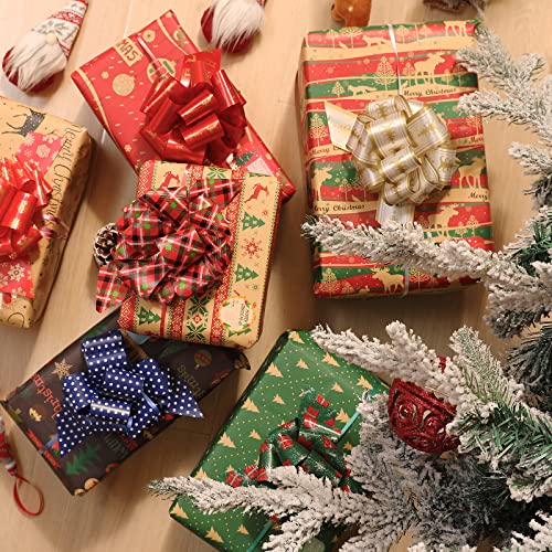 PintreeLand 12PCS Christmas Wrap Pull Bows with Ribbon 5” Wide Wrapping Accessory for Xmas Present, Gift, Florist, Bouquet, Basket(12PCS)