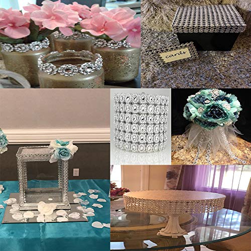 Bling Rhinestone Diamond Flower Shape Mesh Ribbon Wrap,Storystore Silver Acrylic Bling Diamond Wrap Ribbon for Wedding, Cake, Vase Decorations, Party Supplies(1 Roll, 30Ft,6 Rows)(Silver Flower Shape)